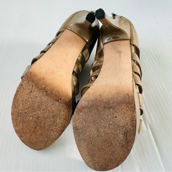 Stuart Weitzman patent leather tan cross cross strappy high heels size 7.5 - Picture 7 of 9
